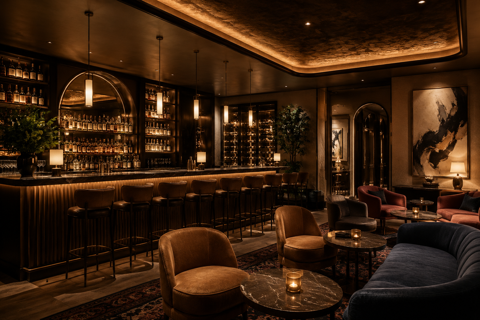 Le Verre à la Main — intimate wine bar interior with warm amber lighting